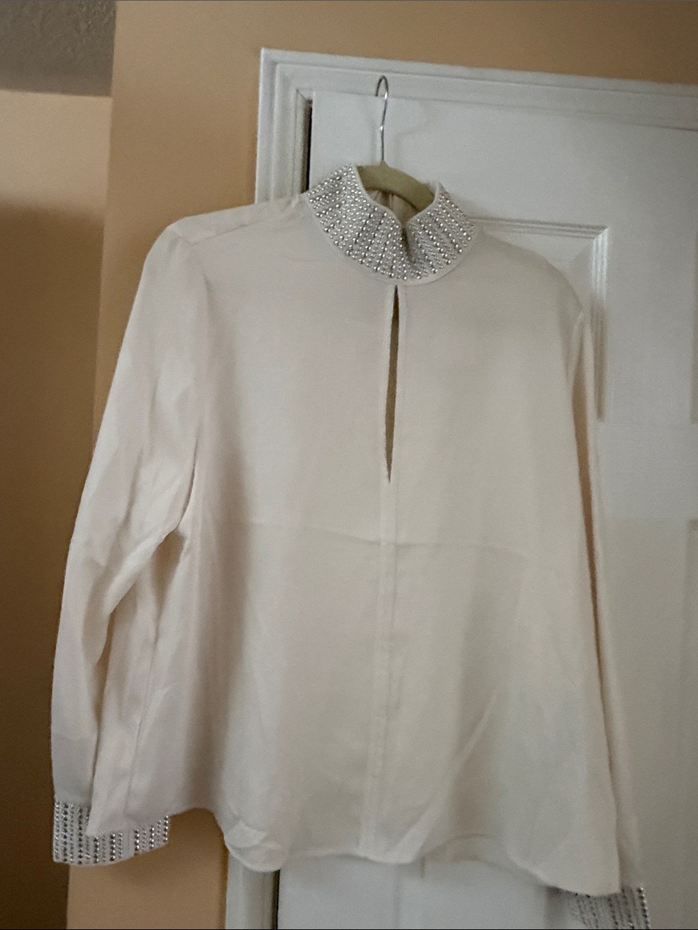 H&M Ivory Blouse with Jeweled Collar
